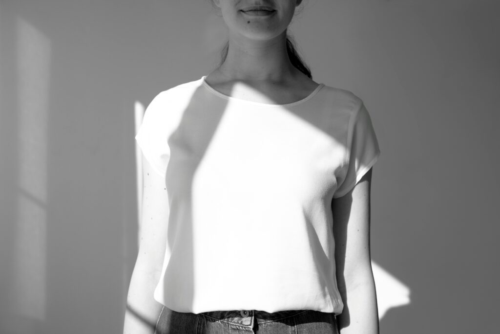 woman in white t-shirt