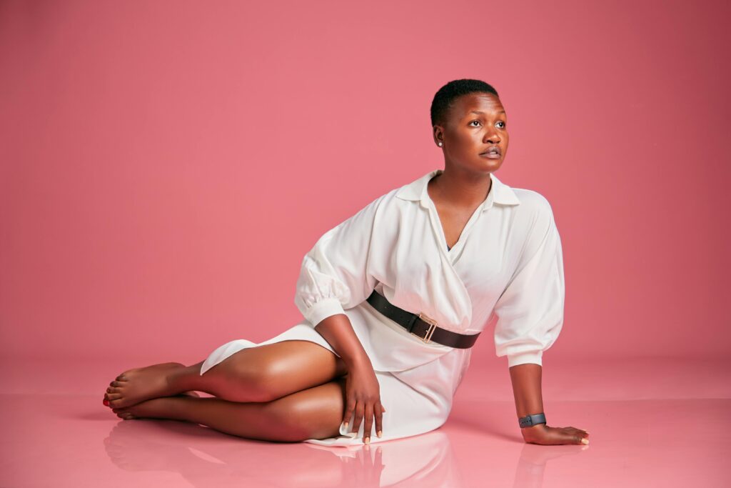 Woman wearing a fashionable wrap dress